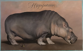 <strong>Hippo, bird </strong><span class="dims">30x48"</span>oil on linen