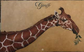 <strong>Giraffe, leaves, star </strong><span class="dims">30x48"</span>oil on linen
