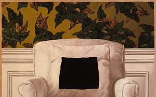 <strong>White chair, black square</strong> <span class="dims">38x30”</span> oil on linen