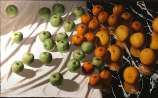 <strong>Green, orange, yellow, white and black</strong> <span class="dims">24x48”</span> oil on linen